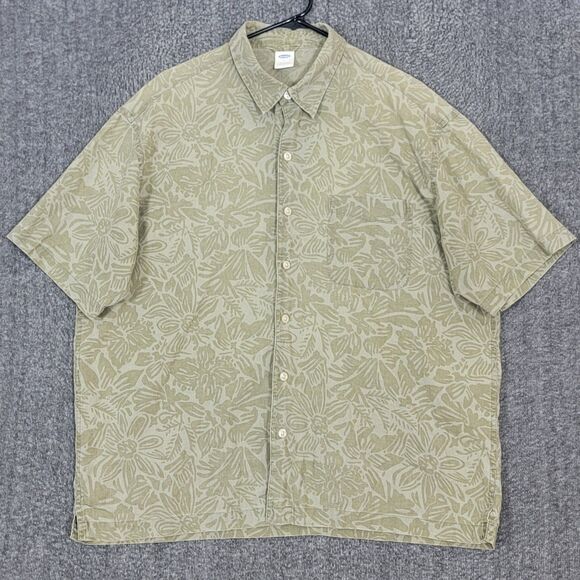 Old Navy Shirt Mens Large Green Linen Blend Short Sleeve Hawaiian Button-Up - Picture 1 of 12